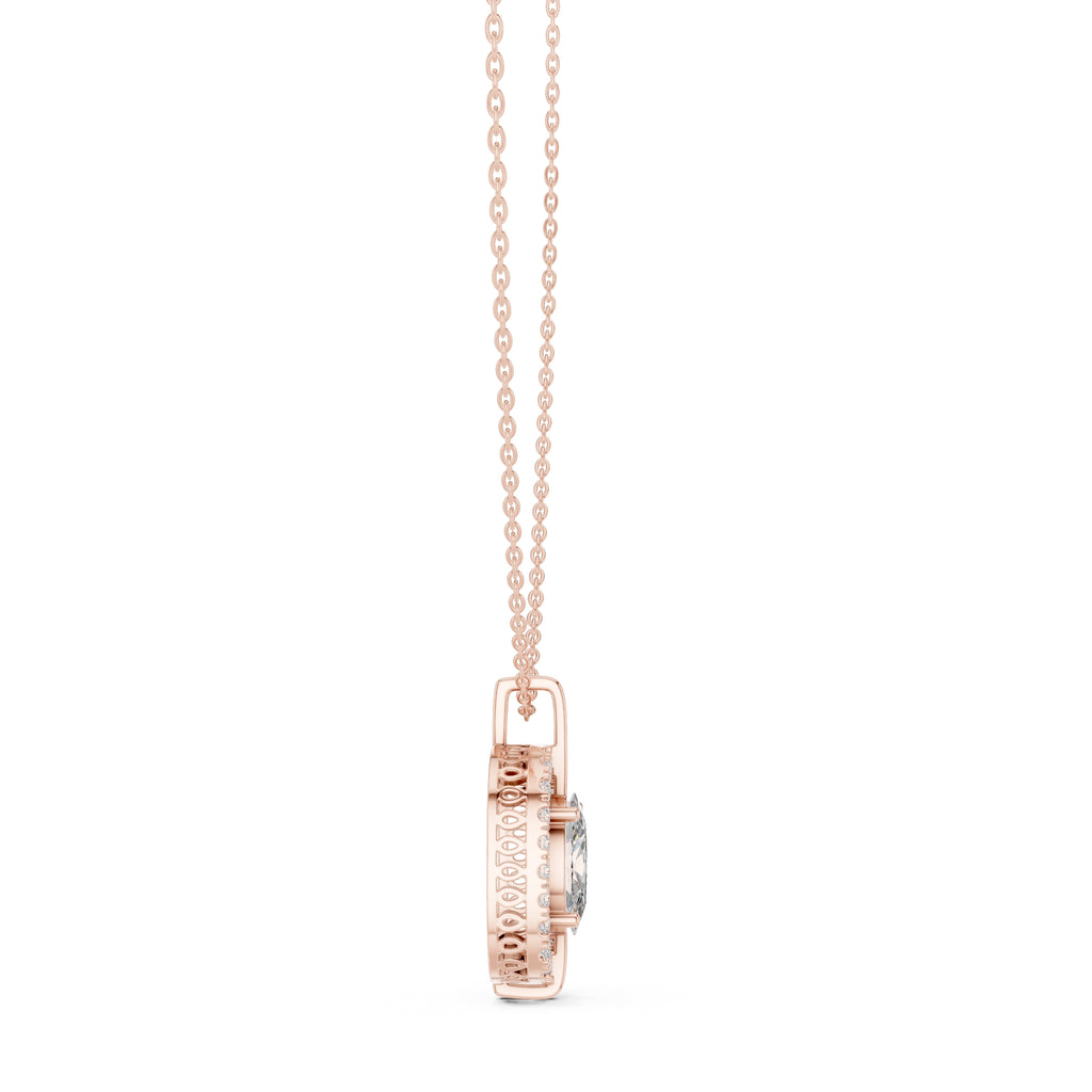 2.00ct Oval Labgrown Diamond Halo Pendant Necklace 2ct Rose Gold