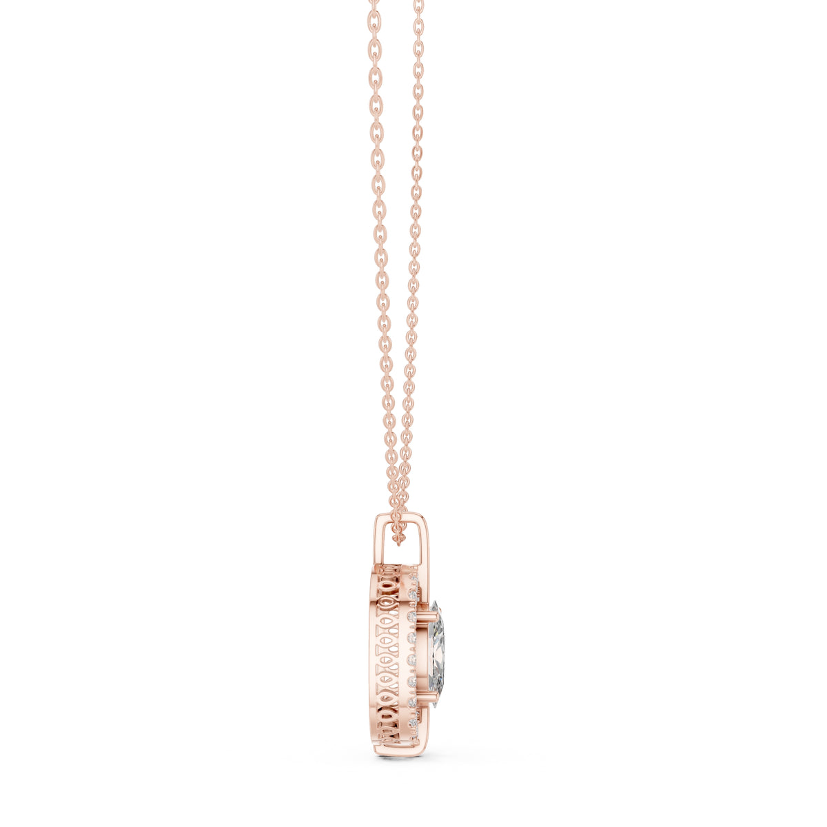 2.00ct Oval Labgrown Diamond Halo Pendant Necklace 2ct Rose Gold