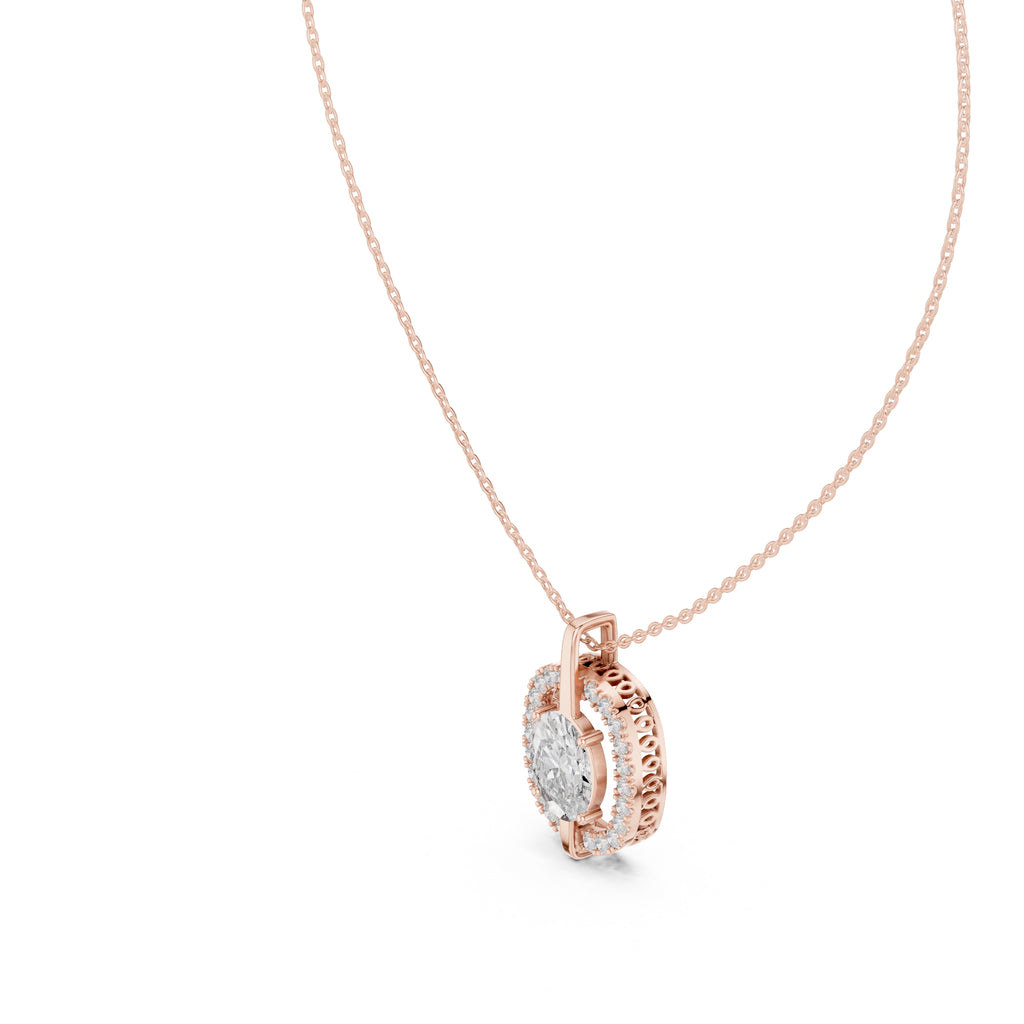 2.00ct Oval Labgrown Diamond Halo Pendant Necklace 2ct Rose Gold
