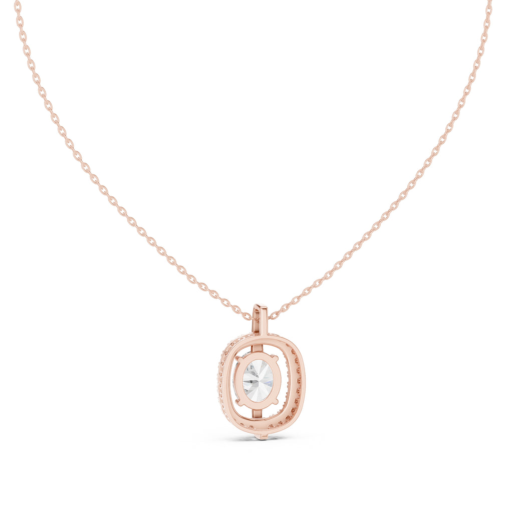 2.00ct Oval Labgrown Diamond Halo Pendant Necklace 2ct Rose Gold