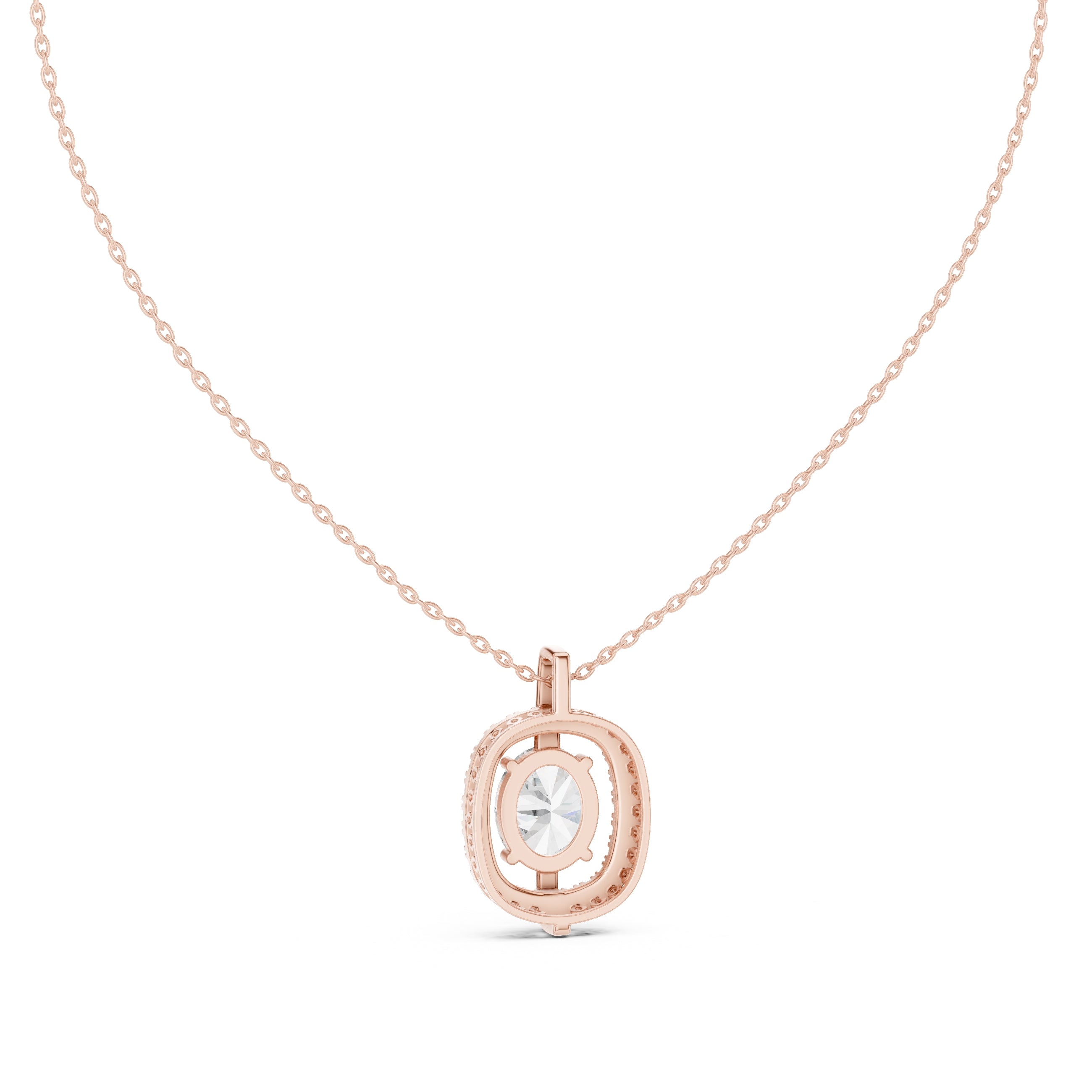 2.00ct Oval Labgrown Diamond Halo Pendant Necklace 2ct Rose Gold