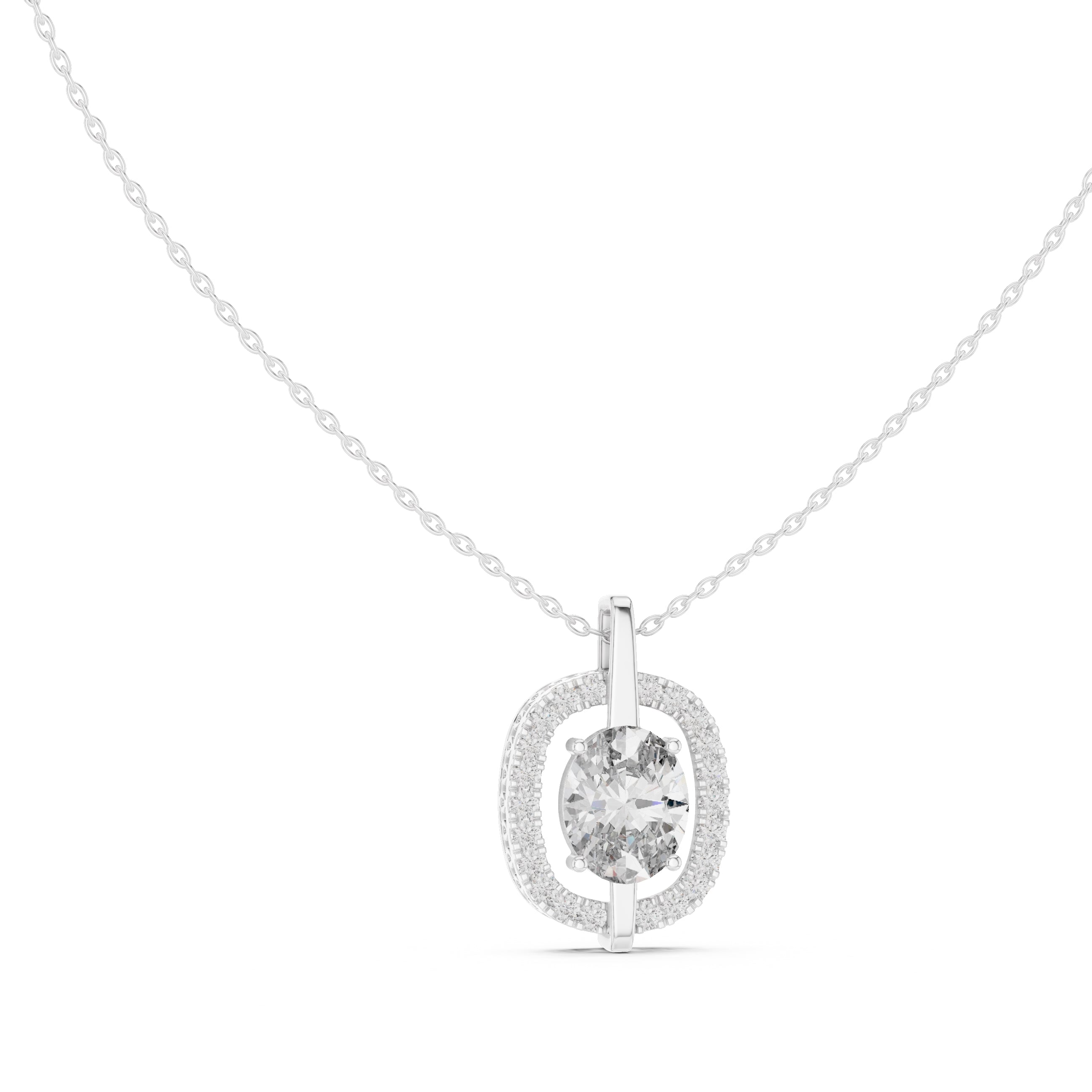 2.00ct Oval Labgrown Diamond Halo Pendant Necklace 2ct White Gold