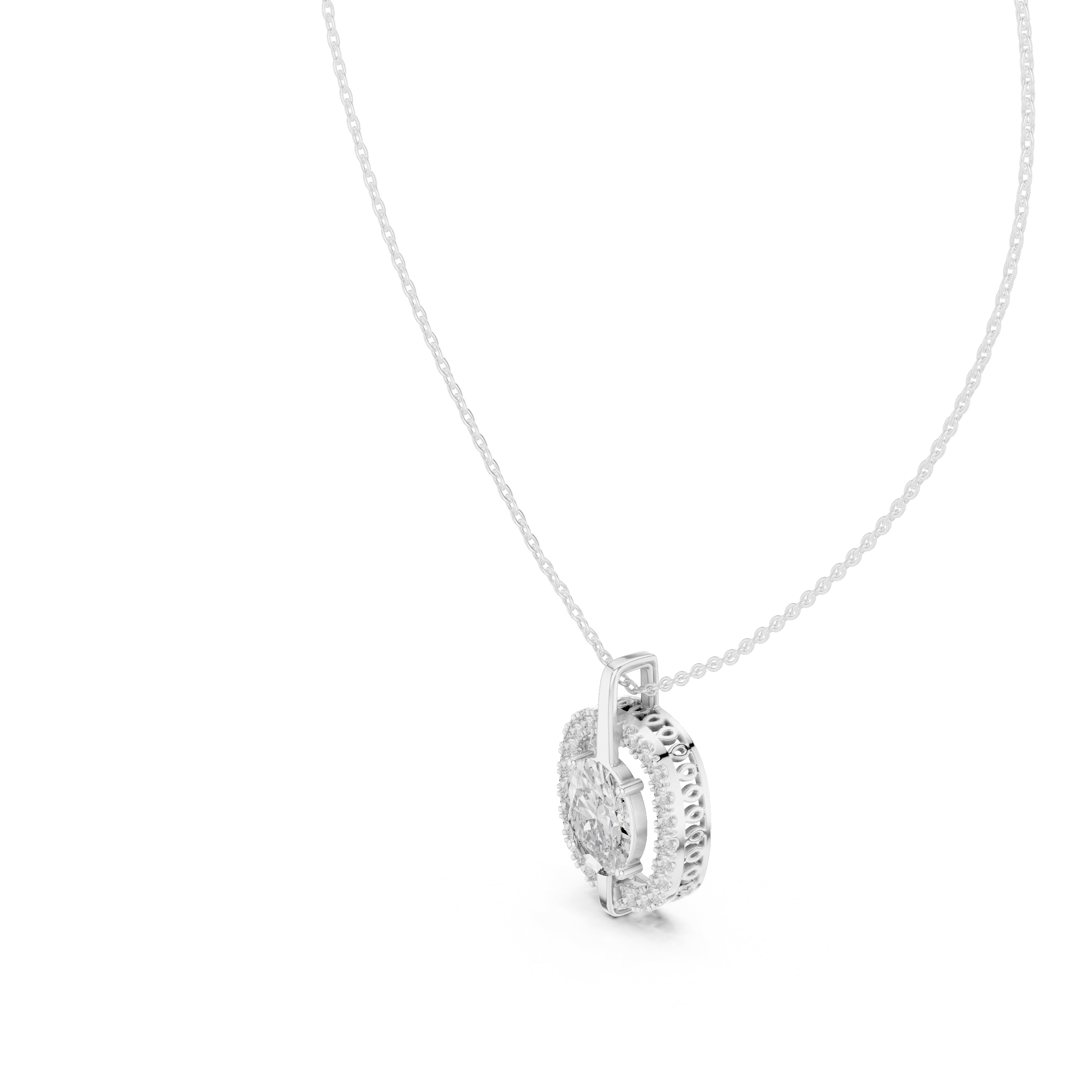 2.00ct Oval Labgrown Diamond Halo Pendant Necklace 2ct White Gold