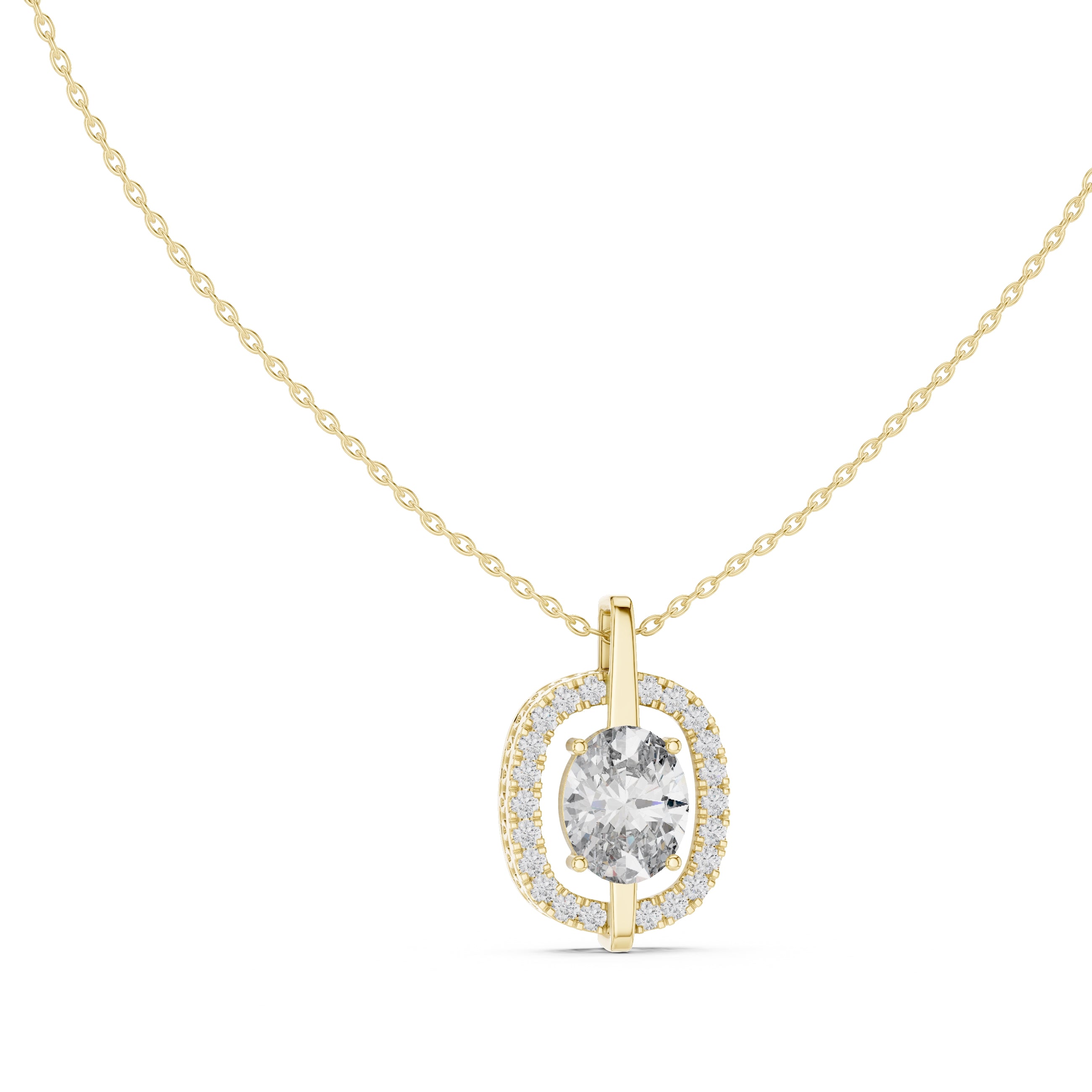 2.00ct Oval Labgrown Diamond Halo Pendant Necklace 2ct Yellow Gold
