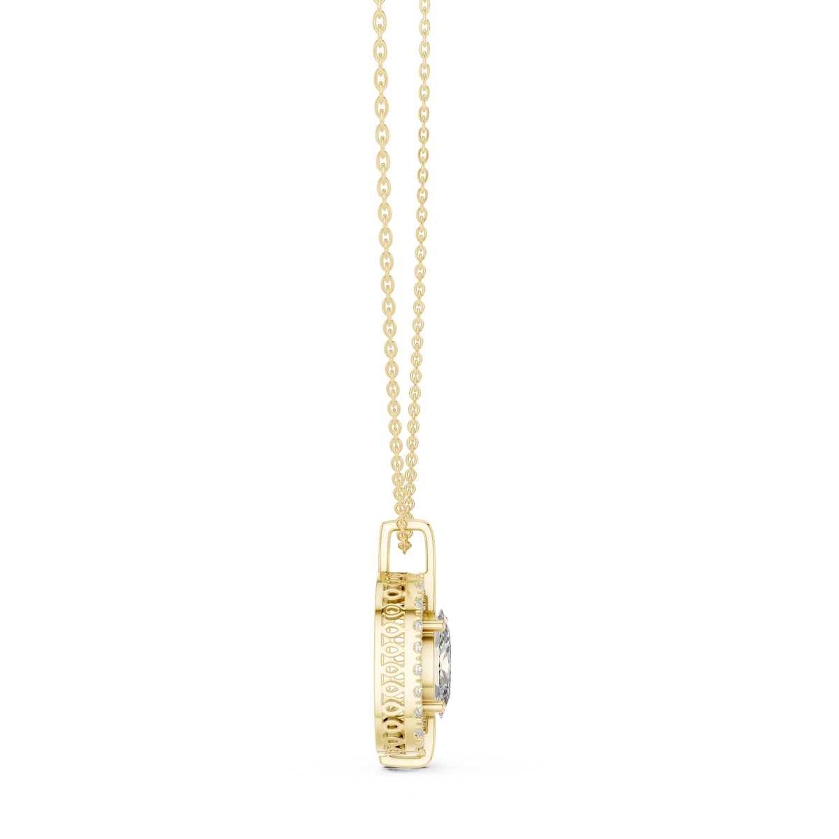 2.00ct Oval Labgrown Diamond Halo Pendant Necklace 2ct Yellow Gold