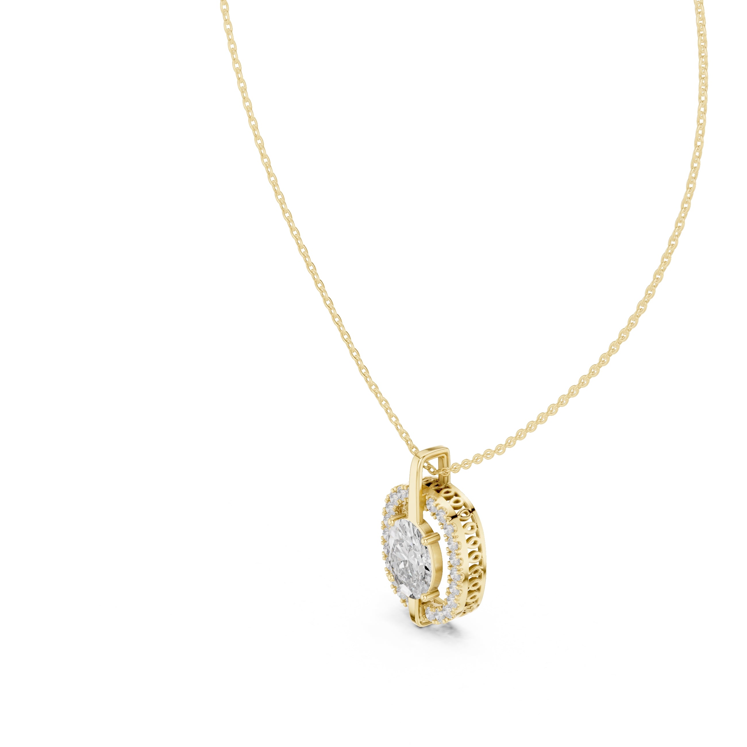 2.00ct Oval Labgrown Diamond Halo Pendant Necklace 2ct Yellow Gold