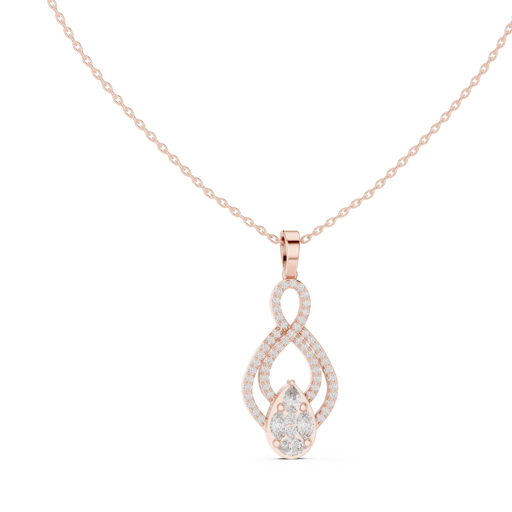 Teardrop Scrollwork Pavé Labgrown Diamond Pendant Necklace Rose Gold