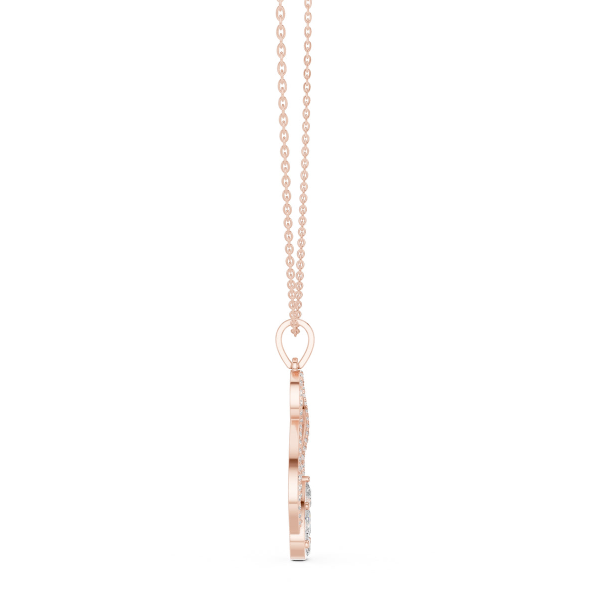 Teardrop Scrollwork Pavé Labgrown Diamond Pendant Necklace Rose Gold