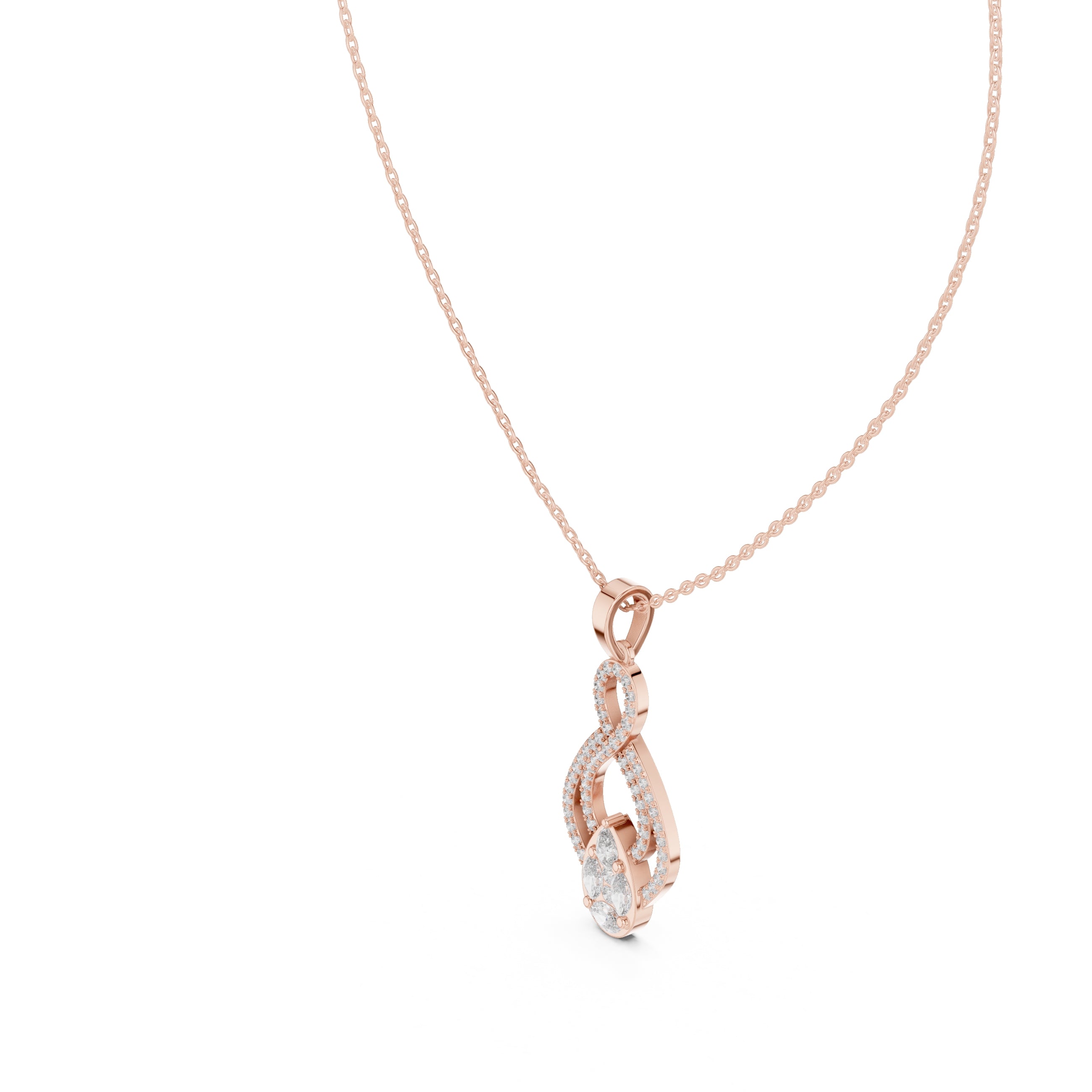 Teardrop Scrollwork Pavé Labgrown Diamond Pendant Necklace Rose Gold