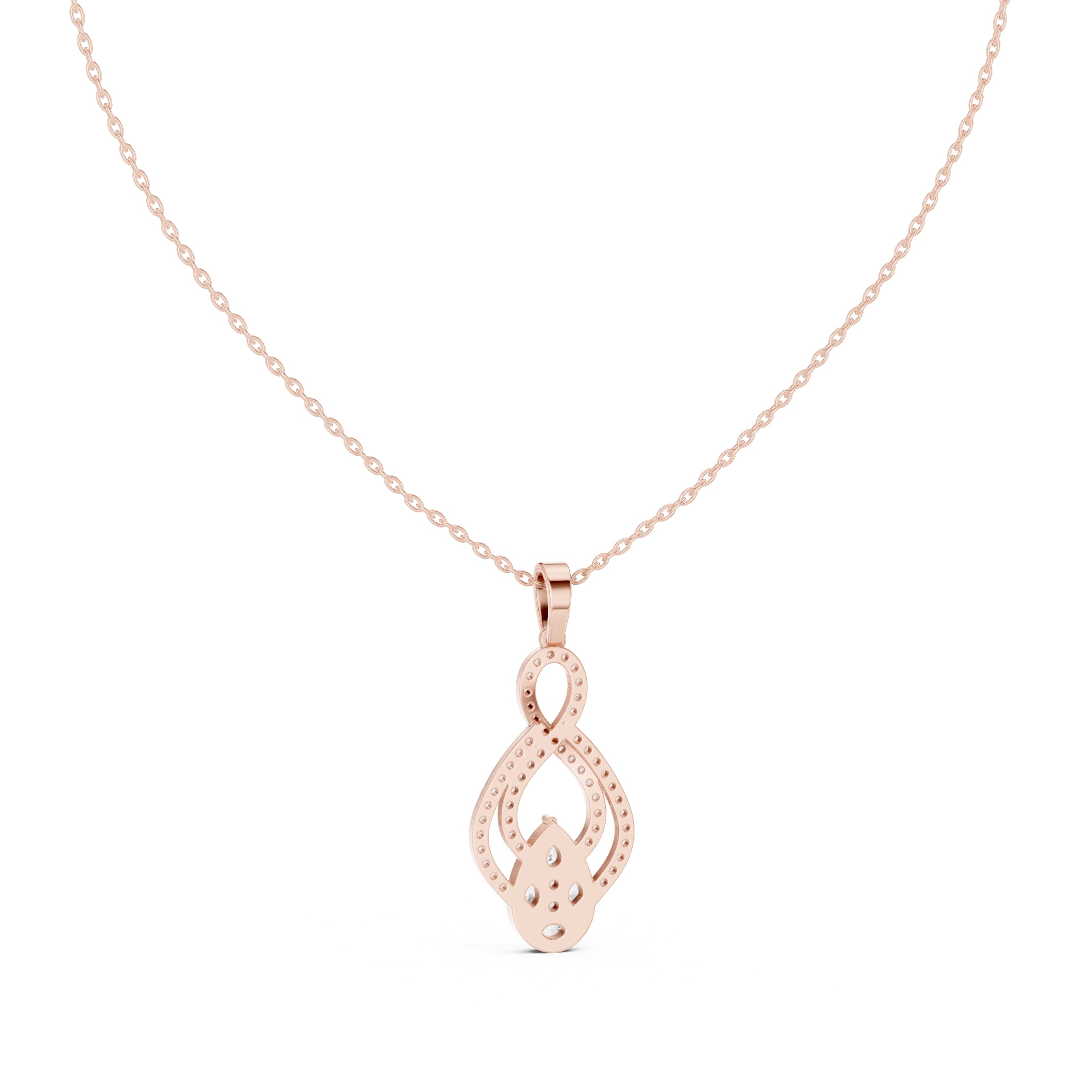Teardrop Scrollwork Pavé Labgrown Diamond Pendant Necklace Rose Gold