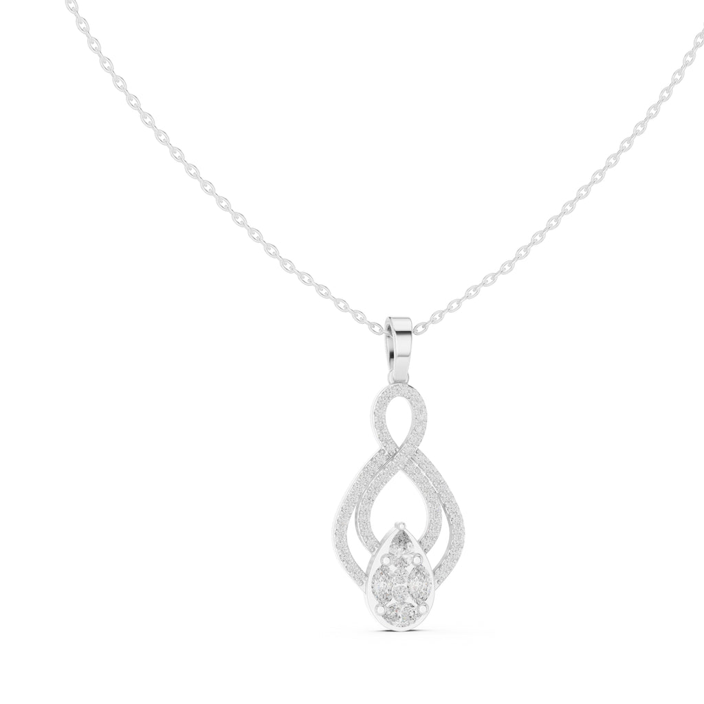 Teardrop Scrollwork Pavé Labgrown Diamond Pendant Necklace White Gold