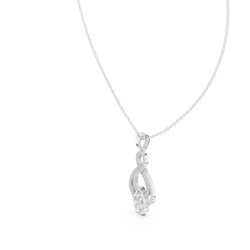 Teardrop Scrollwork Pavé Labgrown Diamond Pendant Necklace White Gold
