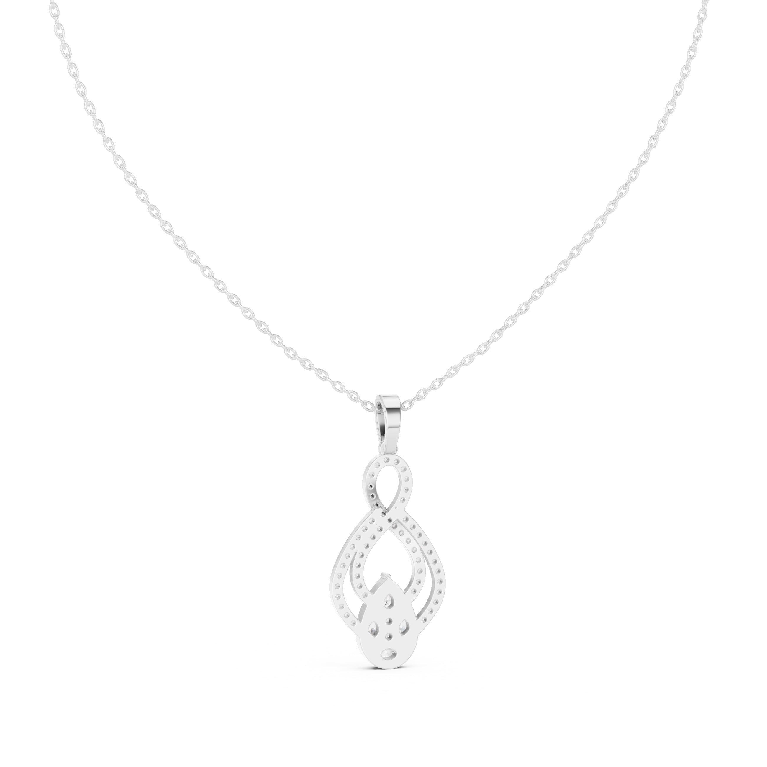 Teardrop Scrollwork Pavé Labgrown Diamond Pendant Necklace White Gold