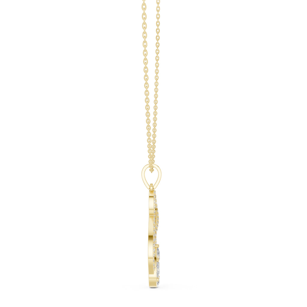 Teardrop Scrollwork Pavé Labgrown Diamond Pendant Necklace Yellow Gold