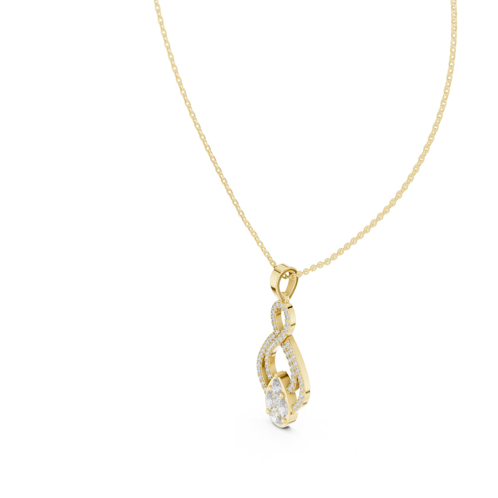 Teardrop Scrollwork Pavé Labgrown Diamond Pendant Necklace Yellow Gold