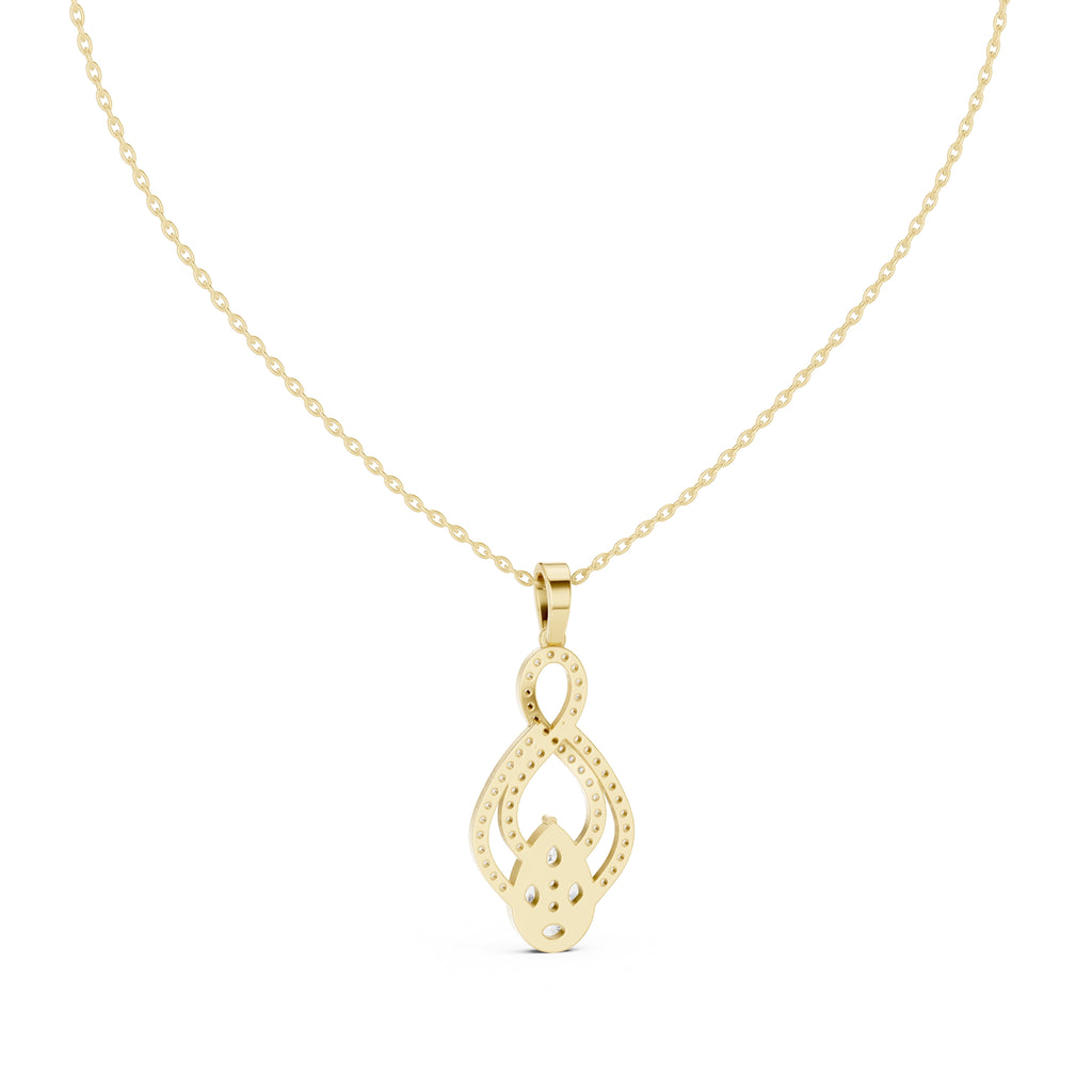 Teardrop Scrollwork Pavé Labgrown Diamond Pendant Necklace Yellow Gold