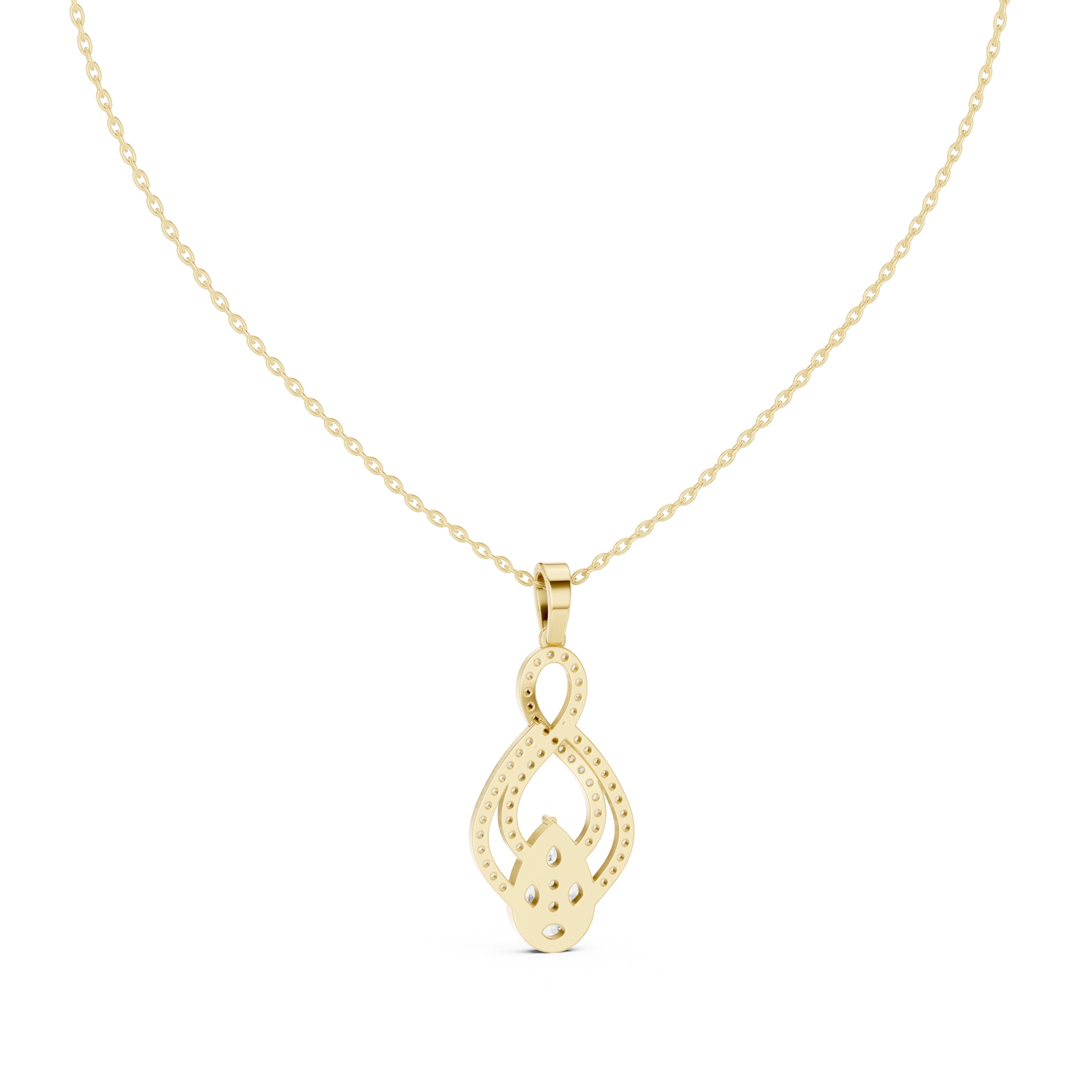 Teardrop Scrollwork Pavé Labgrown Diamond Pendant Necklace Yellow Gold