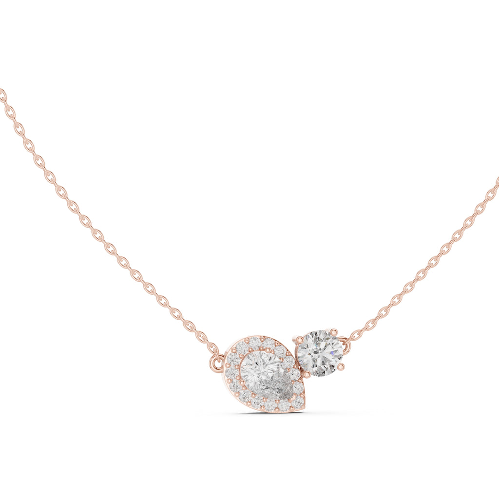Dual-Stone Pear and Round Labgrown Diamond Cluster Necklace 1ct Rose Gold