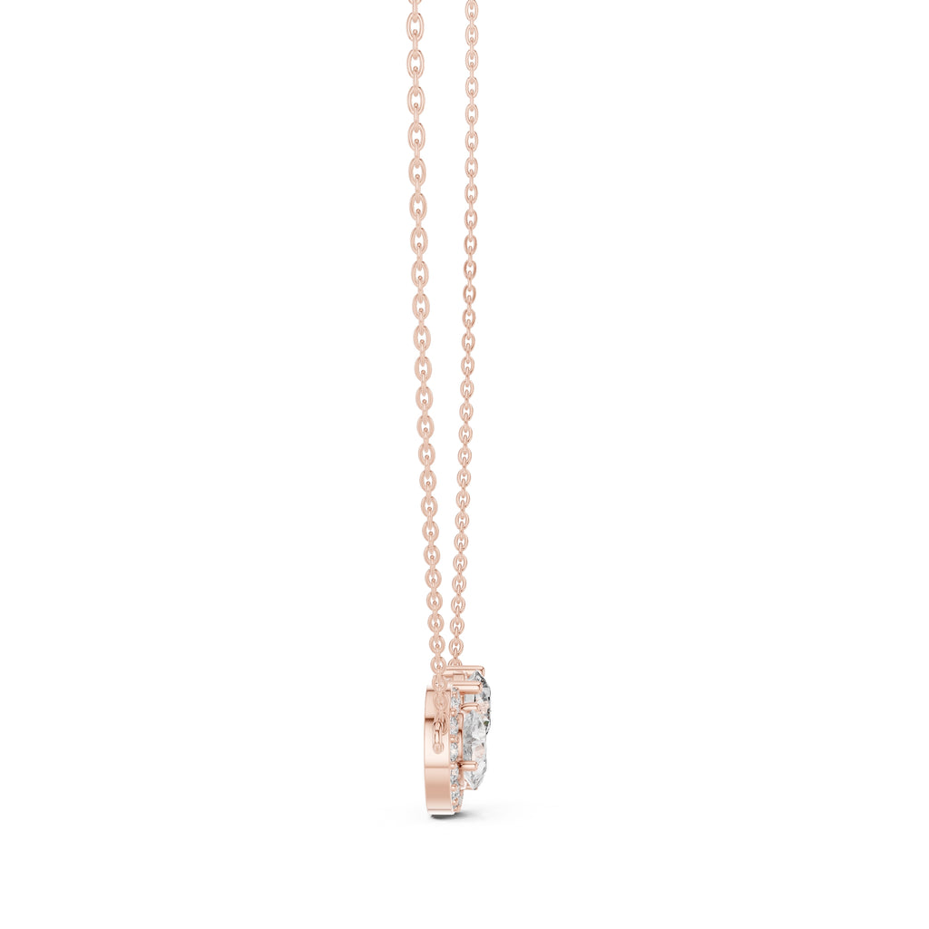 Dual-Stone Pear and Round Labgrown Diamond Cluster Necklace 1ct Rose Gold