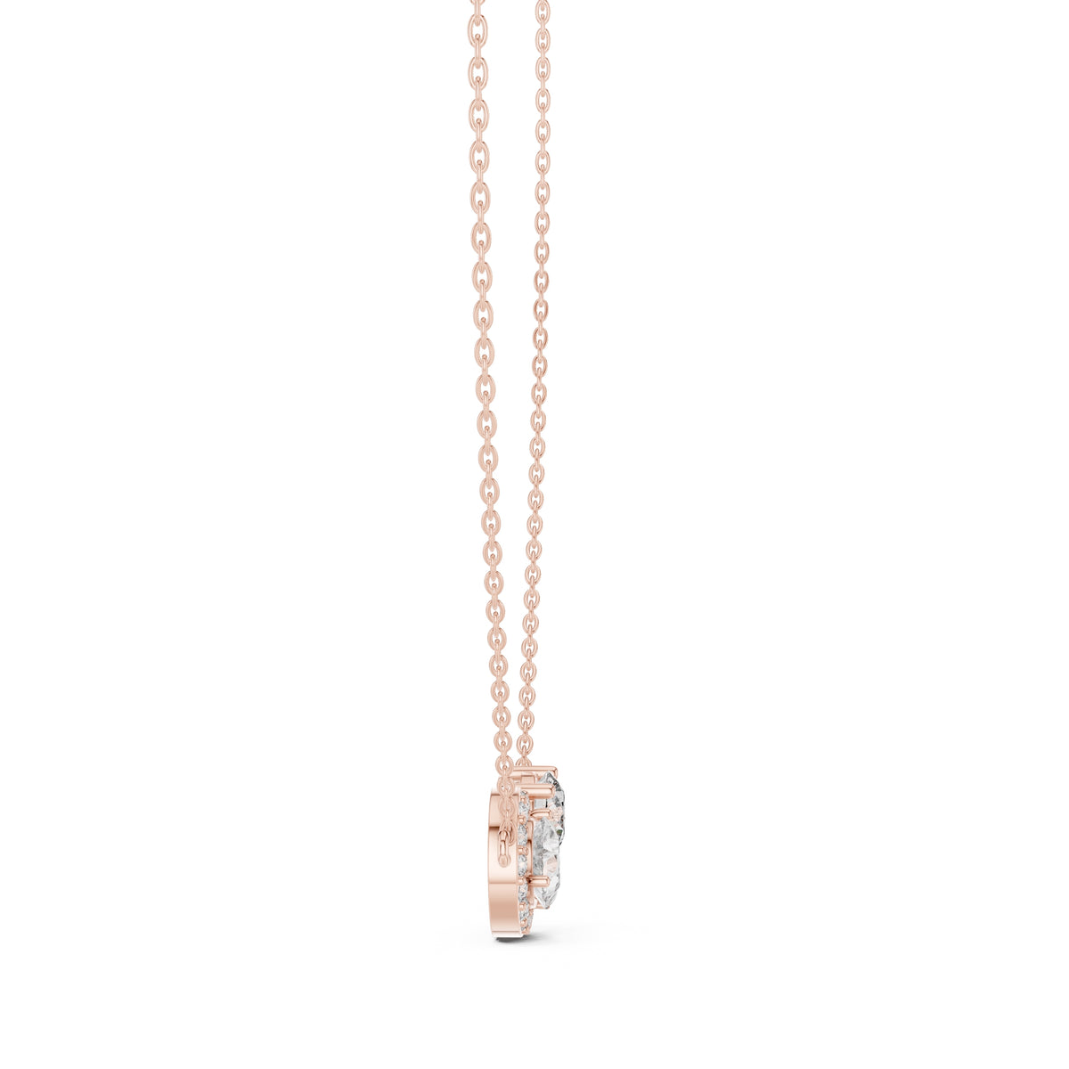 Dual-Stone Pear and Round Labgrown Diamond Cluster Necklace 1ct Rose Gold
