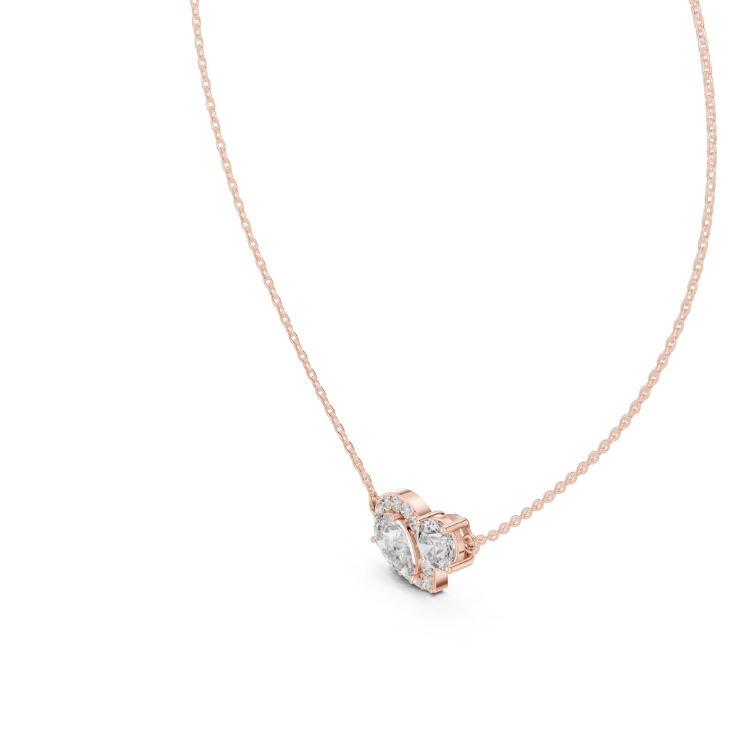 Dual-Stone Pear and Round Labgrown Diamond Cluster Necklace 1ct Rose Gold