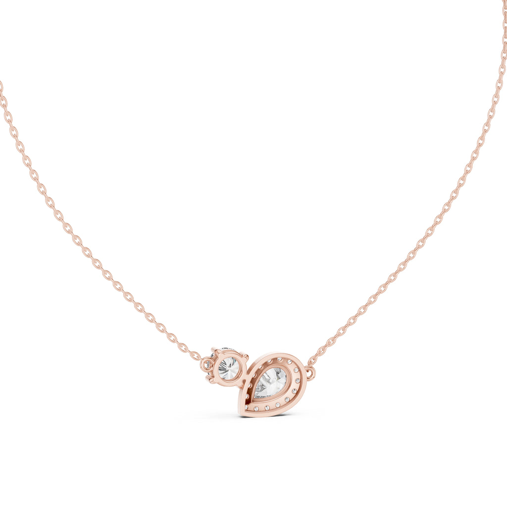 Dual-Stone Pear and Round Labgrown Diamond Cluster Necklace 1ct Rose Gold