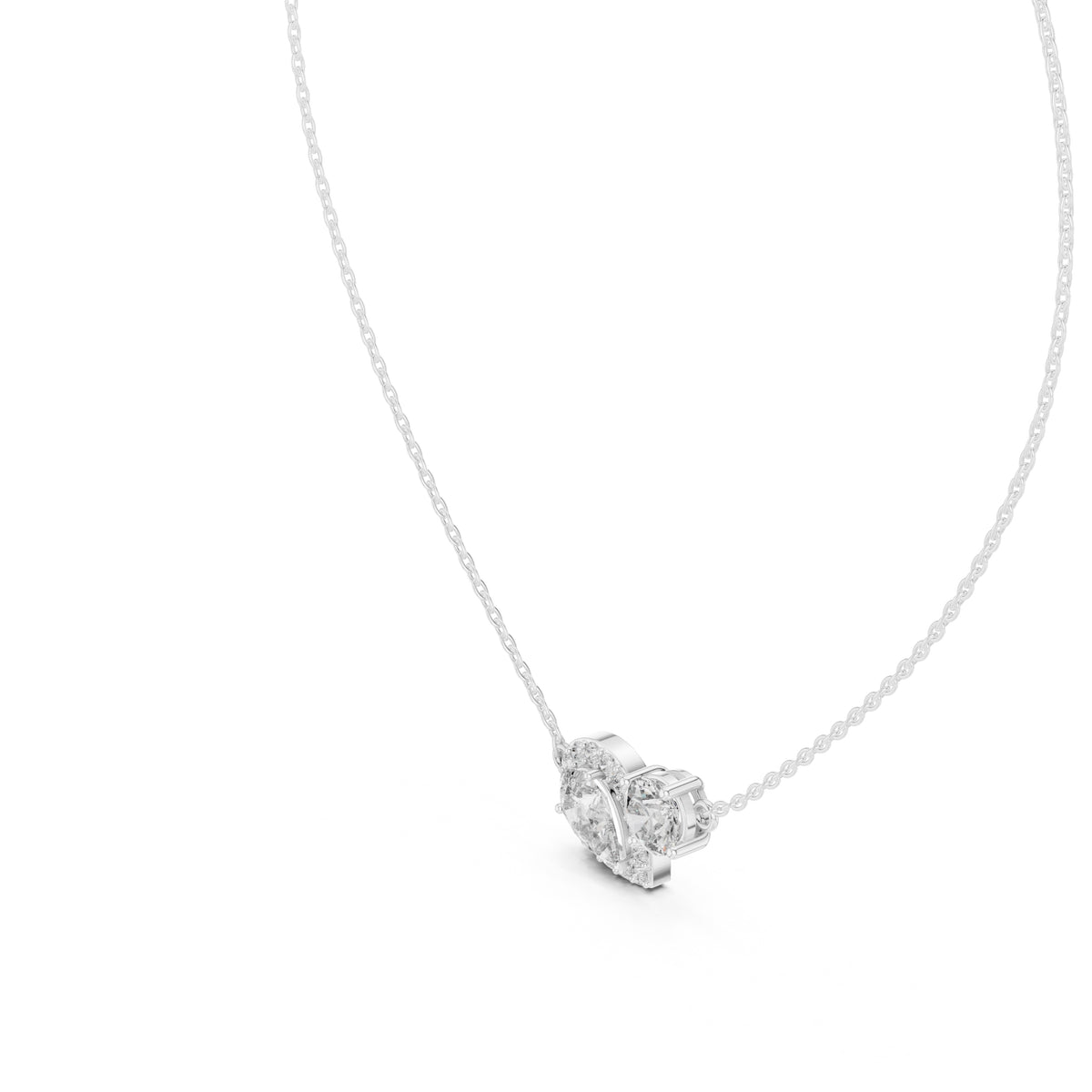 Dual-Stone Pear and Round Labgrown Diamond Cluster Necklace 1ct White Gold
