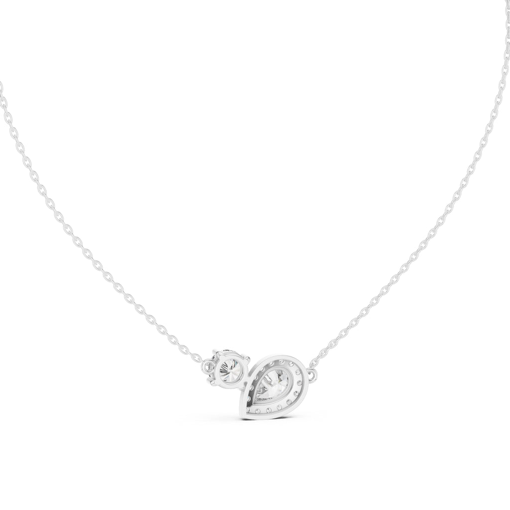 Dual-Stone Pear and Round Labgrown Diamond Cluster Necklace 1ct White Gold