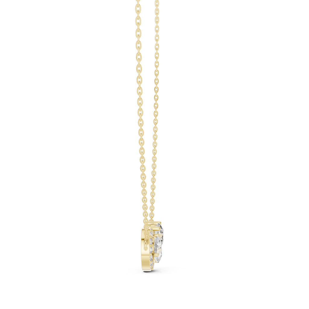 Dual-Stone Pear and Round Labgrown Diamond Cluster Necklace 1ct Yellow Gold