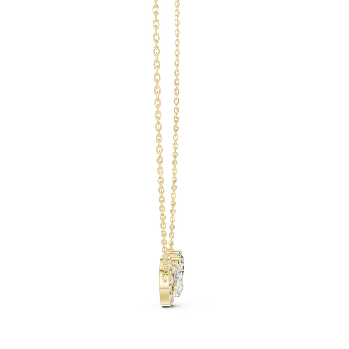 Dual-Stone Pear and Round Labgrown Diamond Cluster Necklace 1ct Yellow Gold