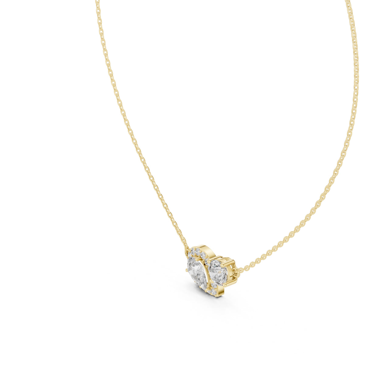 Dual-Stone Pear and Round Labgrown Diamond Cluster Necklace 1ct Yellow Gold