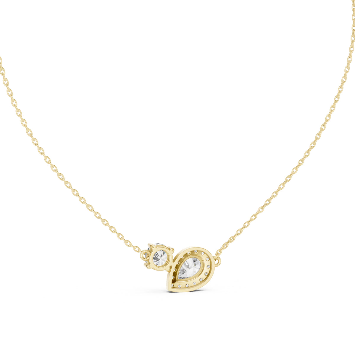 Dual-Stone Pear and Round Labgrown Diamond Cluster Necklace 1ct Yellow Gold