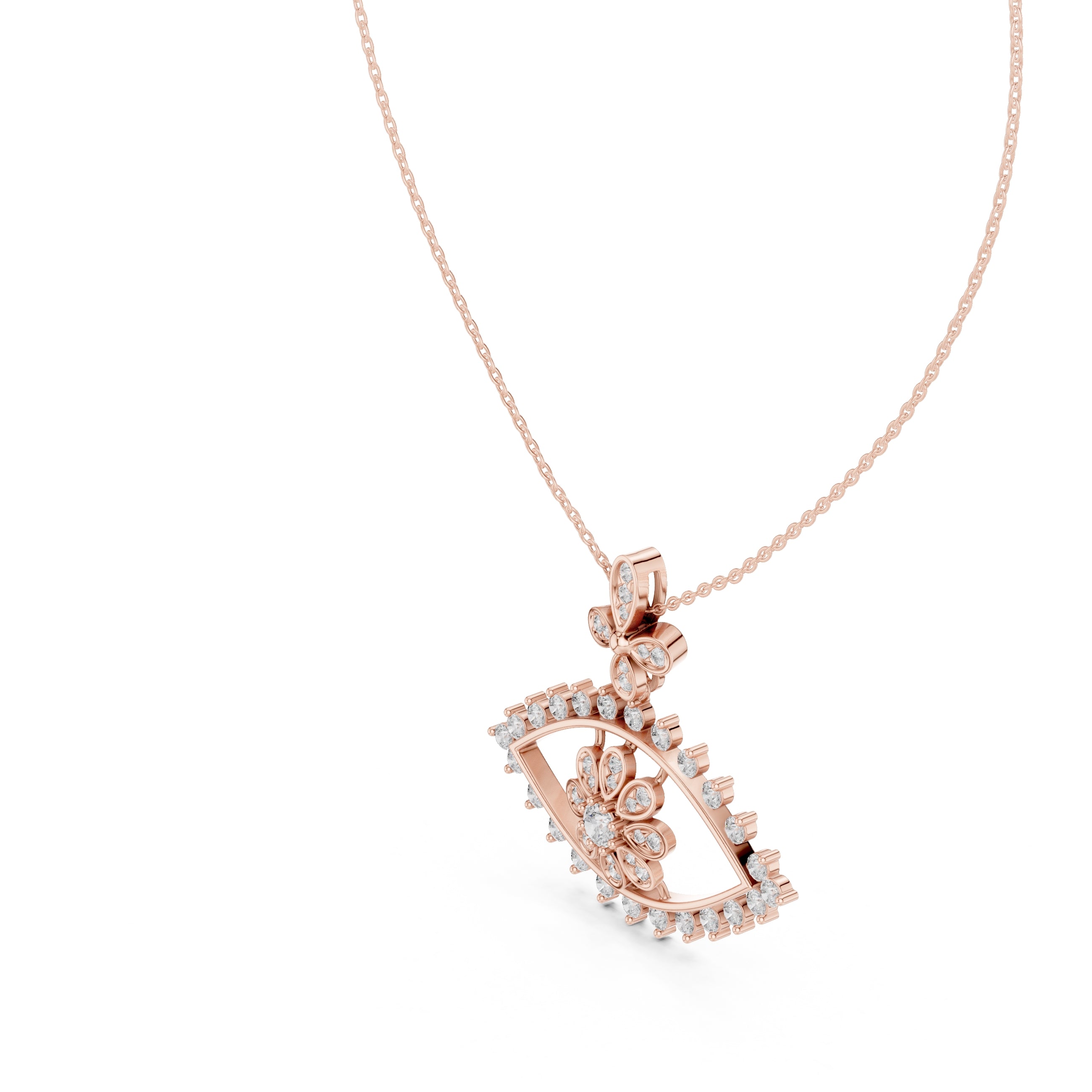 Evil Eye and Floral Motif Labgrown Diamond Pendant Necklace Rose Gold