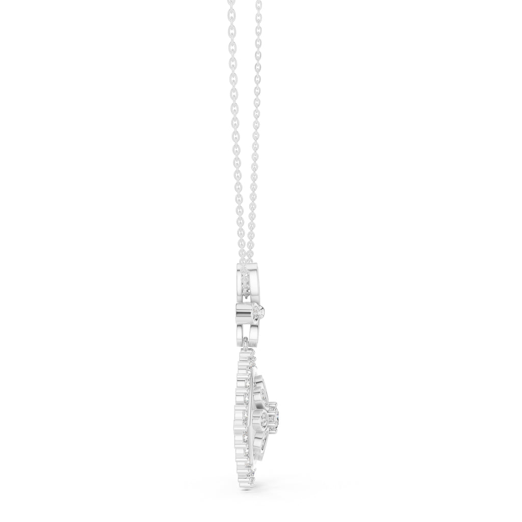 Evil Eye and Floral Motif Labgrown Diamond Pendant Necklace White Gold