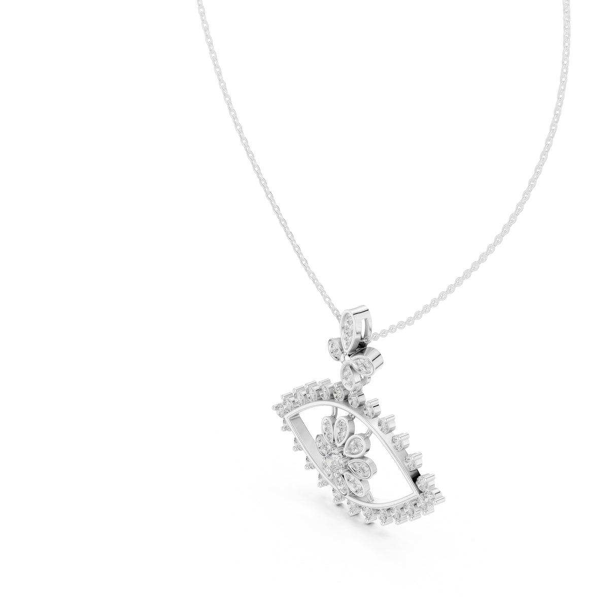 Evil Eye and Floral Motif Labgrown Diamond Pendant Necklace White Gold