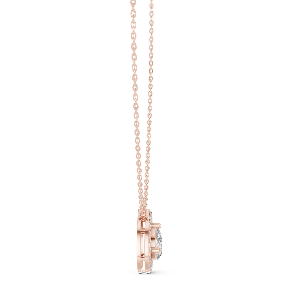 1.50ct Pear Cut Labgrown Diamond Halo Pendant Necklace 1.5ct Rose Gold