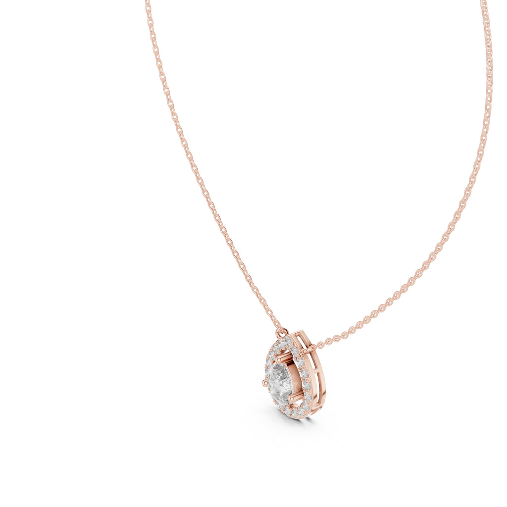 1.50ct Pear Cut Labgrown Diamond Halo Pendant Necklace 1.5ct Rose Gold