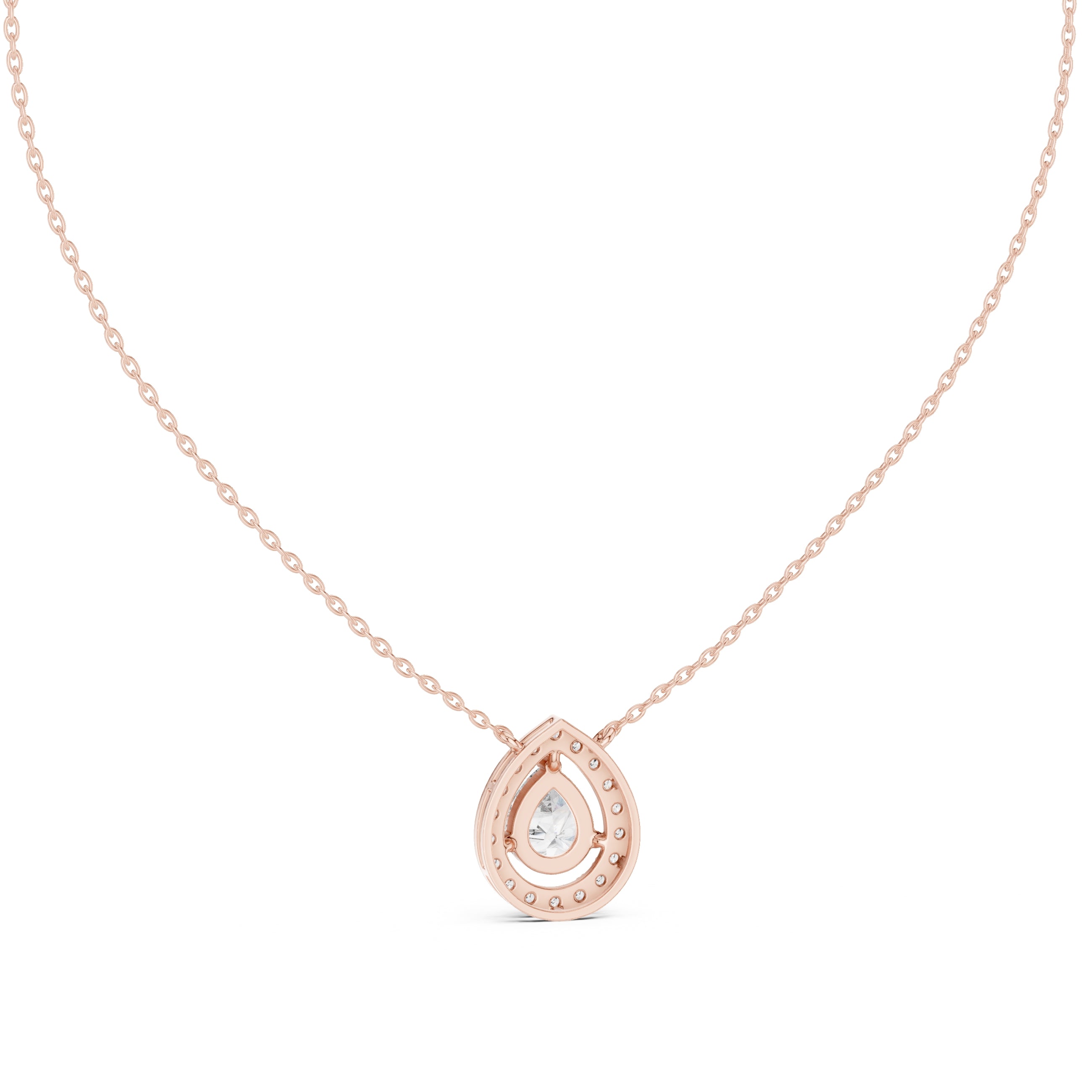 1.50ct Pear Cut Labgrown Diamond Halo Pendant Necklace 1.5ct Rose Gold