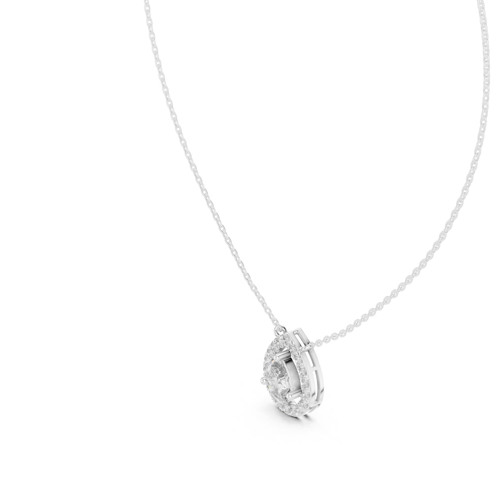 1.50ct Pear Cut Labgrown Diamond Halo Pendant Necklace 1.5ct White Gold