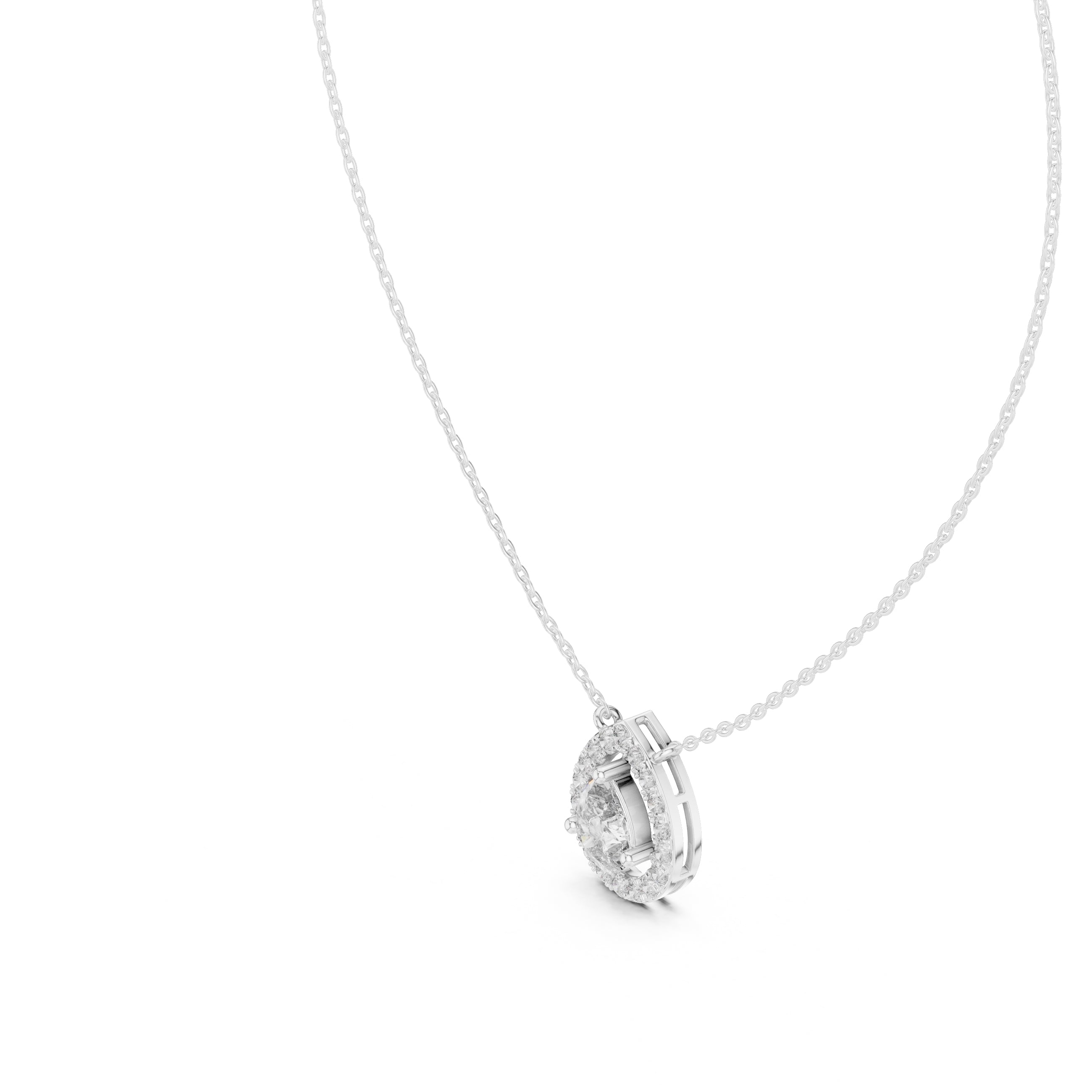 1.50ct Pear Cut Labgrown Diamond Halo Pendant Necklace 1.5ct White Gold