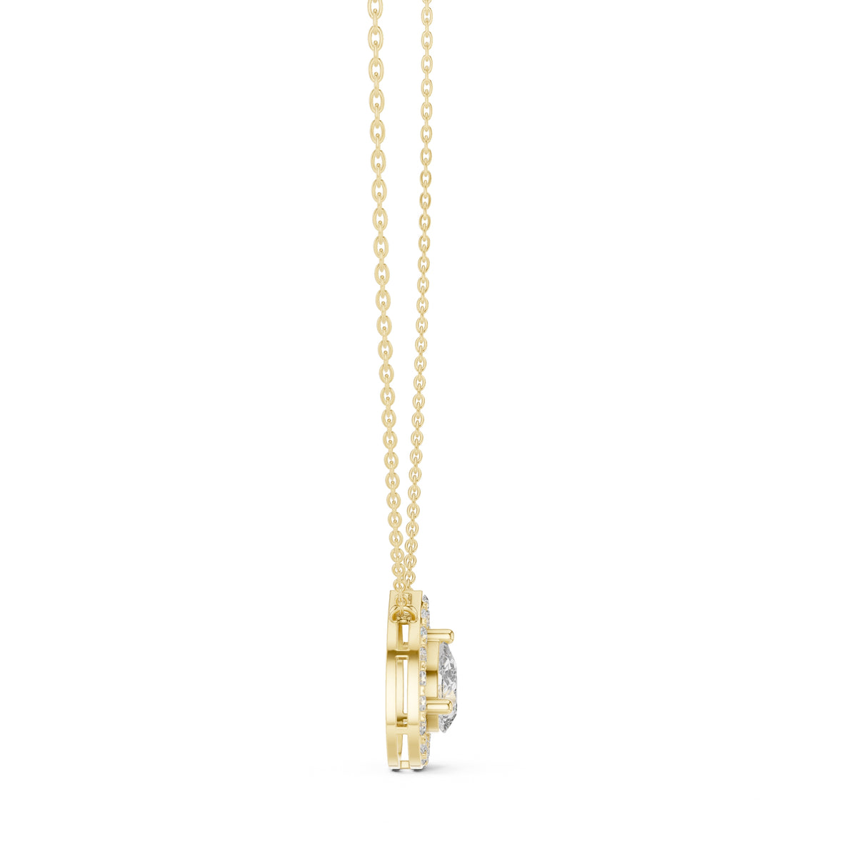 1.50ct Pear Cut Labgrown Diamond Halo Pendant Necklace 1.5ct Yellow Gold