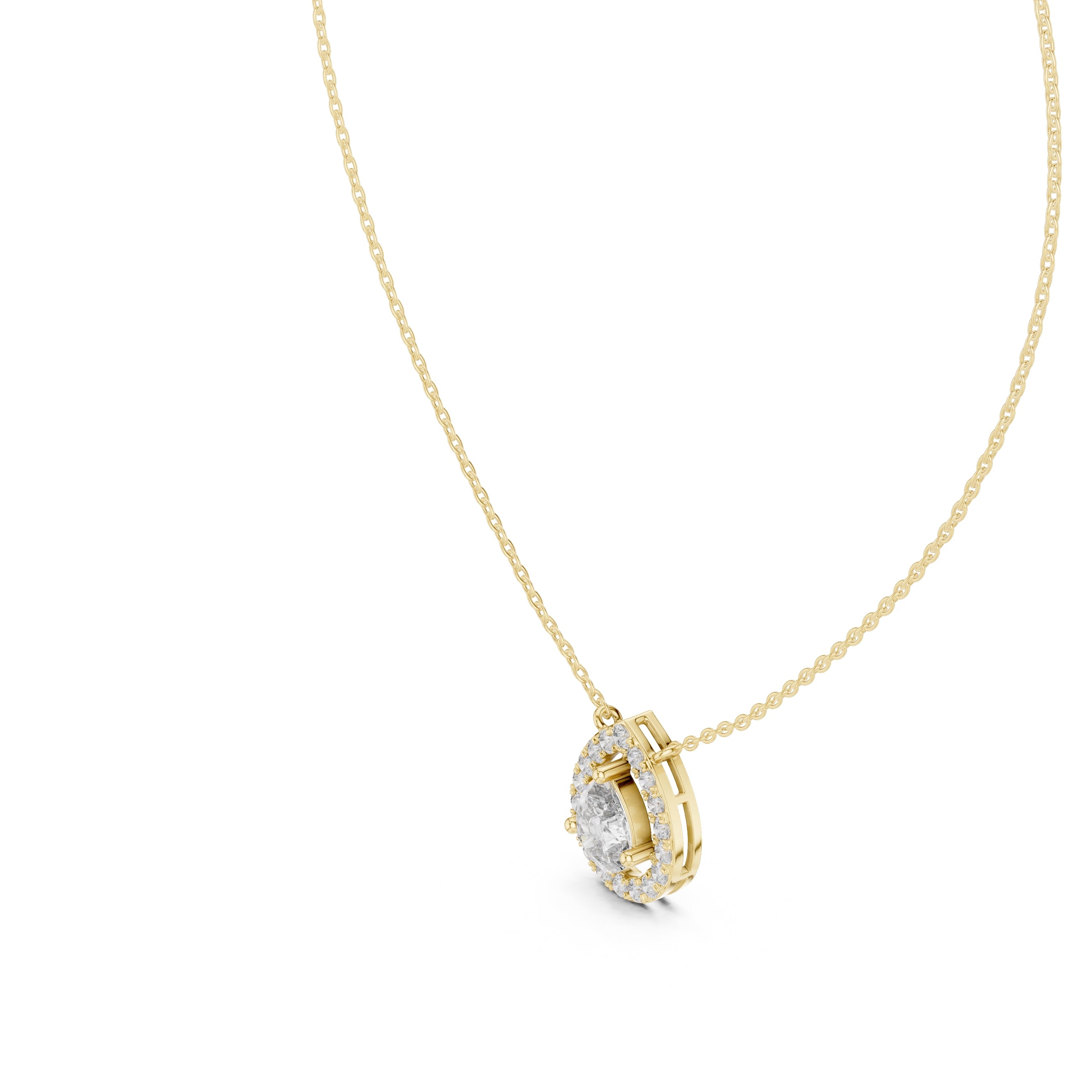 1.50ct Pear Cut Labgrown Diamond Halo Pendant Necklace 1.5ct Yellow Gold