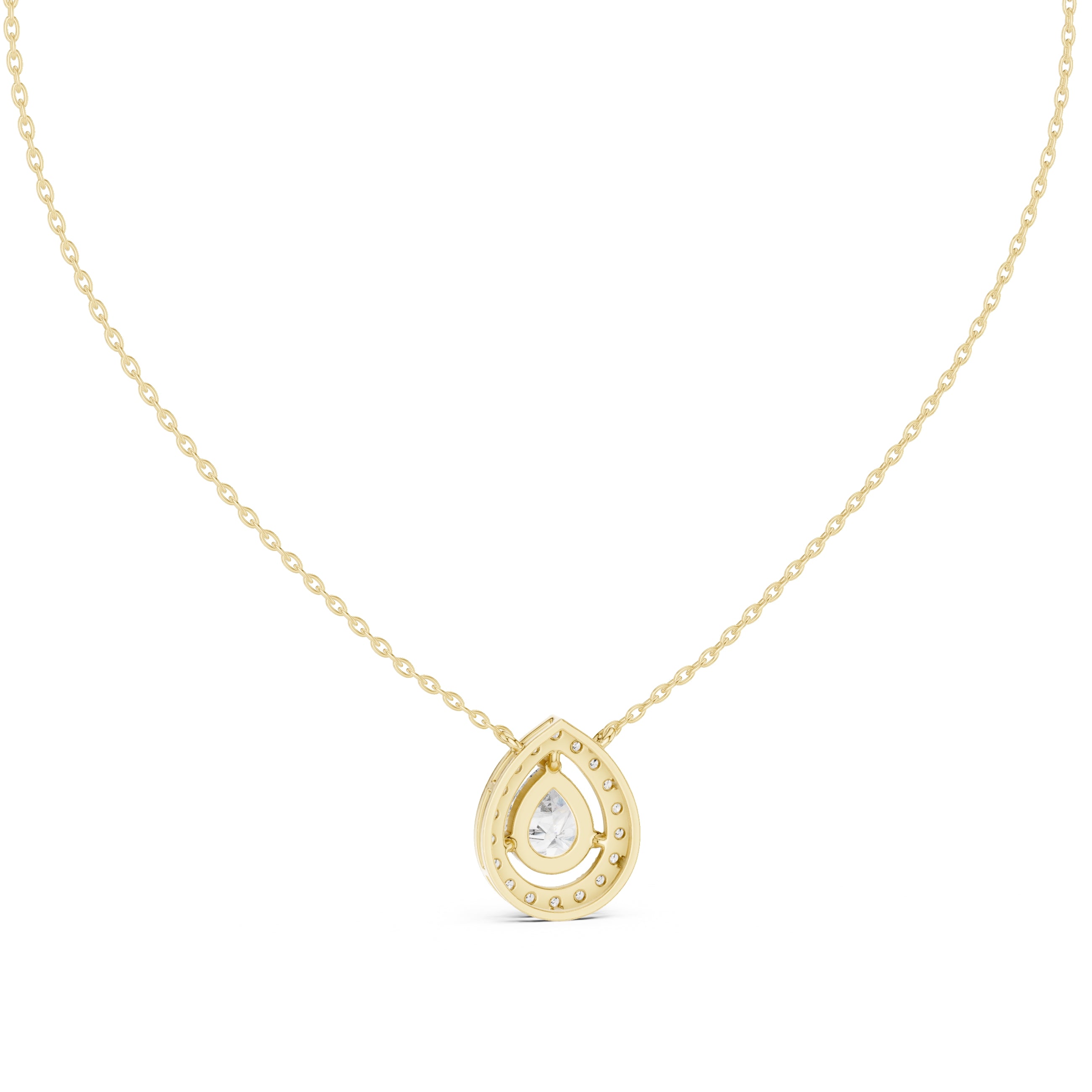 1.50ct Pear Cut Labgrown Diamond Halo Pendant Necklace 1.5ct Yellow Gold
