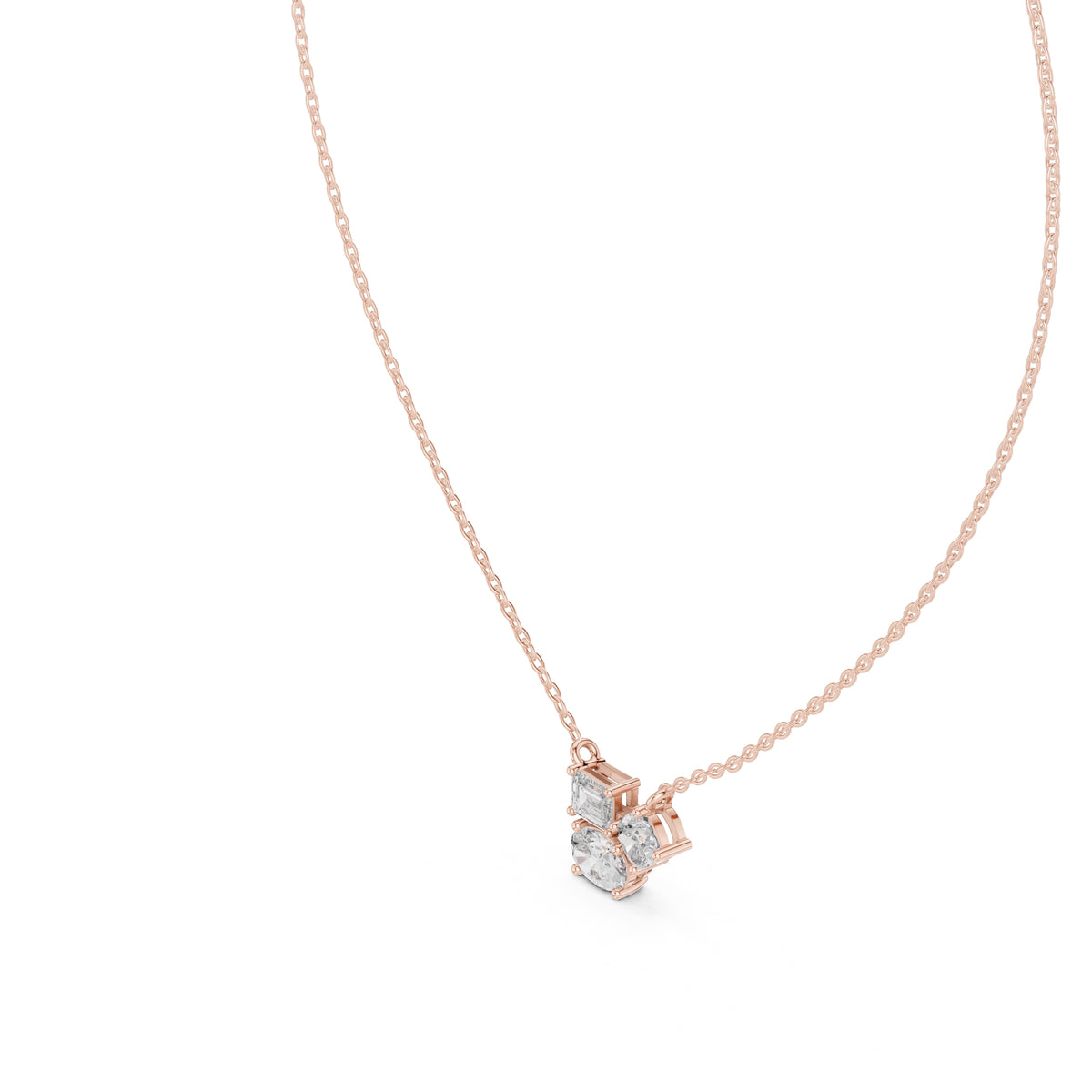 Multi-Shape Mixed Cut Labgrown Diamond Cluster Pendant Necklace Rose Gold