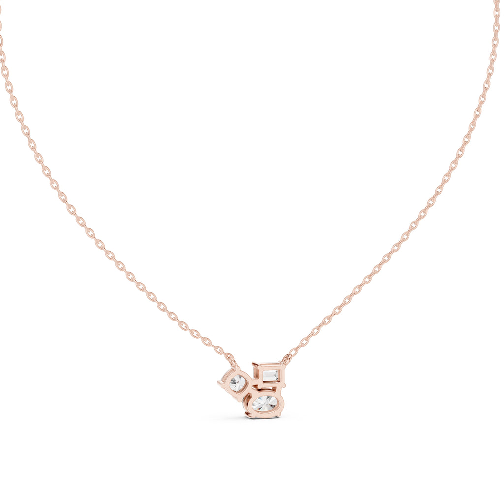 Multi-Shape Mixed Cut Labgrown Diamond Cluster Pendant Necklace Rose Gold