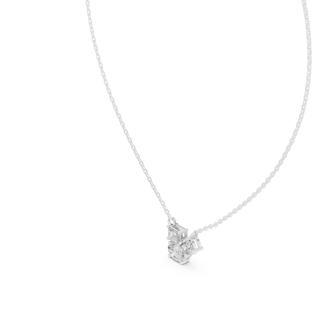 Multi-Shape Mixed Cut Labgrown Diamond Cluster Pendant Necklace White Gold