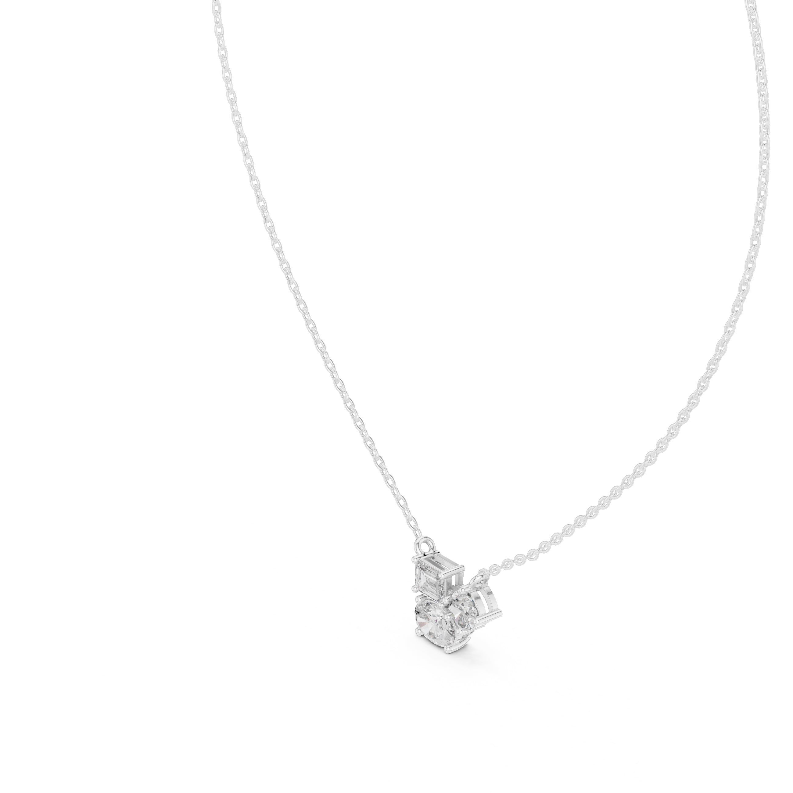 Multi-Shape Mixed Cut Labgrown Diamond Cluster Pendant Necklace White Gold