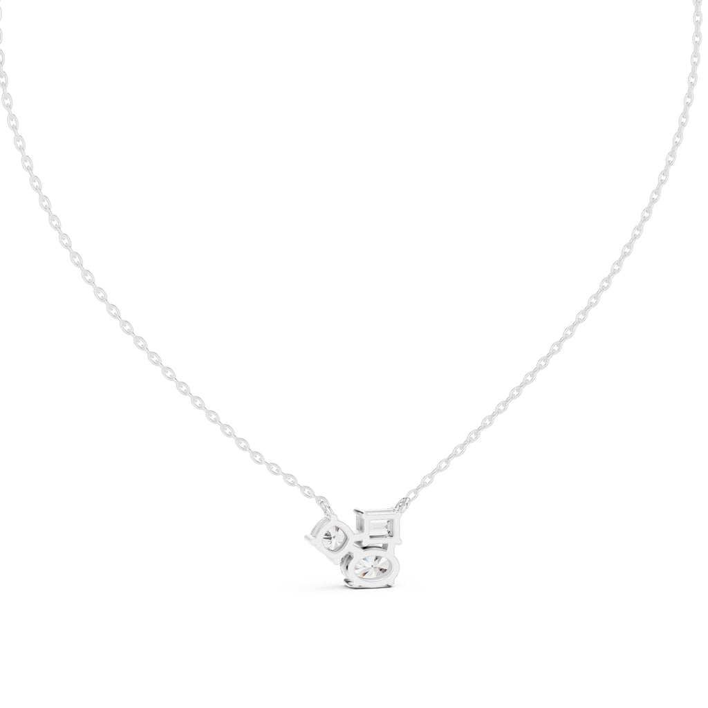 Multi-Shape Mixed Cut Labgrown Diamond Cluster Pendant Necklace White Gold