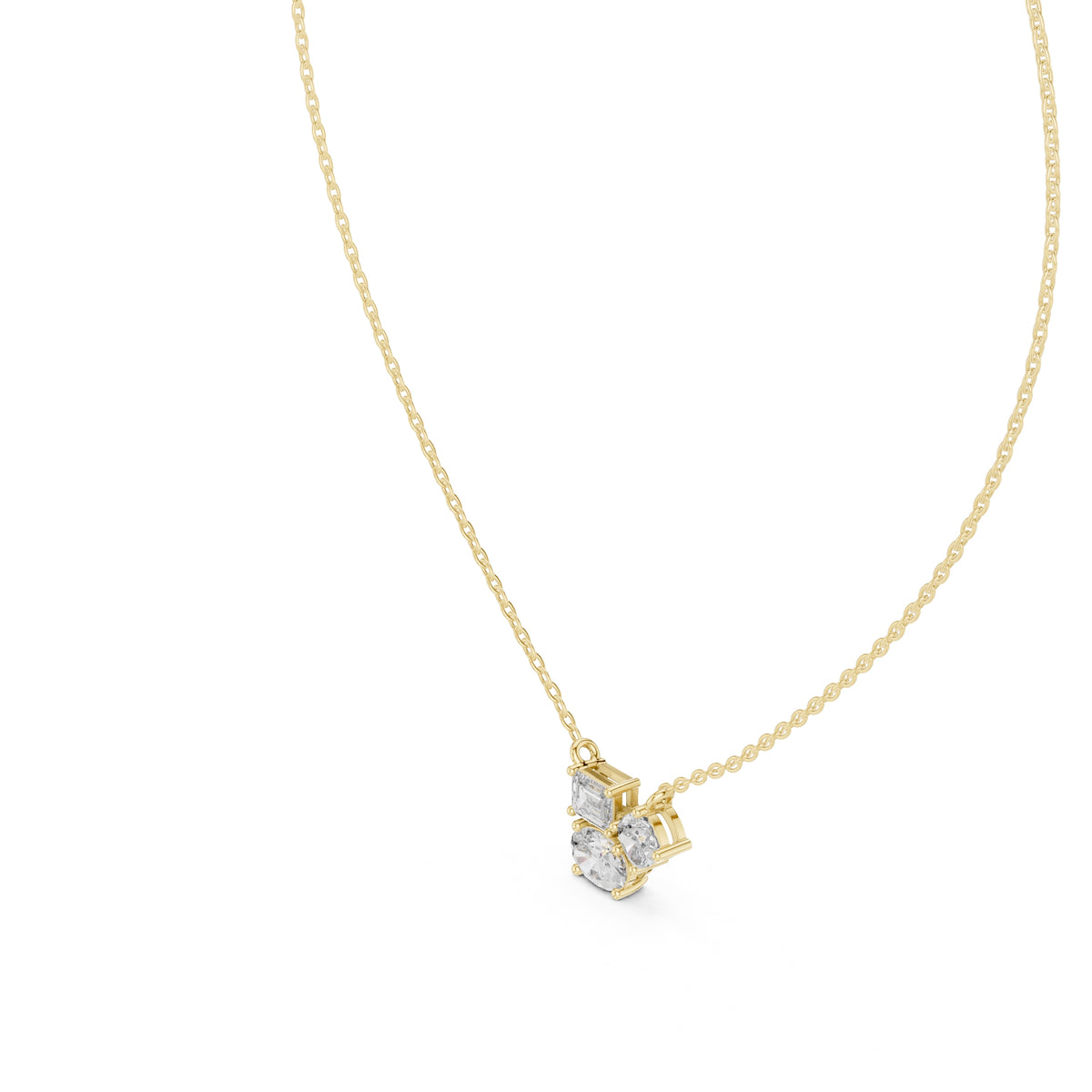 Multi-Shape Mixed Cut Labgrown Diamond Cluster Pendant Necklace Yellow Gold
