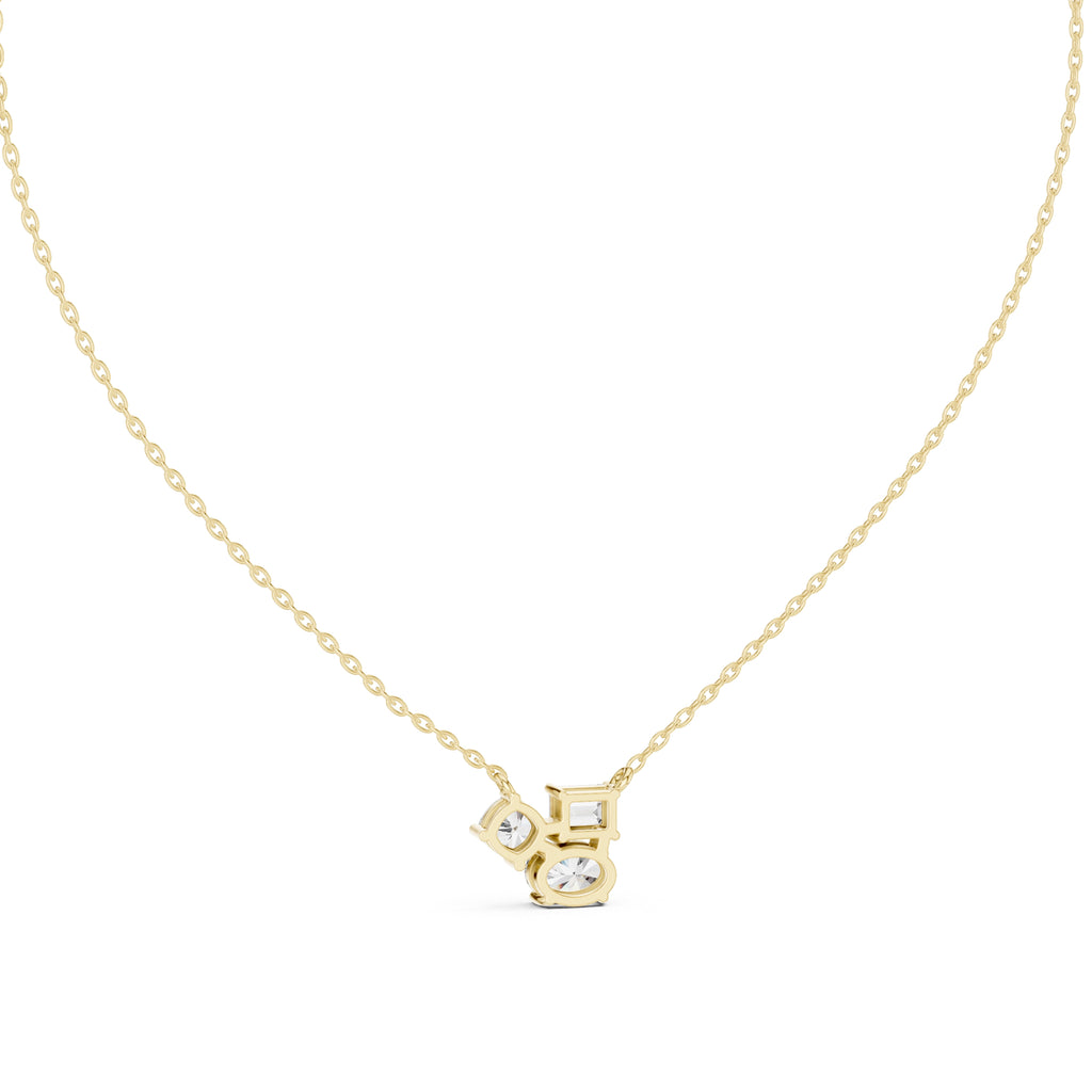 Multi-Shape Mixed Cut Labgrown Diamond Cluster Pendant Necklace Yellow Gold